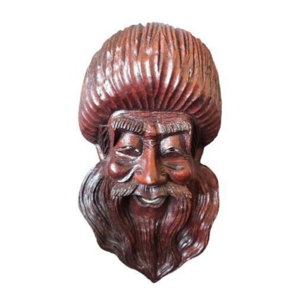 Vintage,  Mahogany Carved  Wood laughing man Great Detail  with Eyes & Teeth